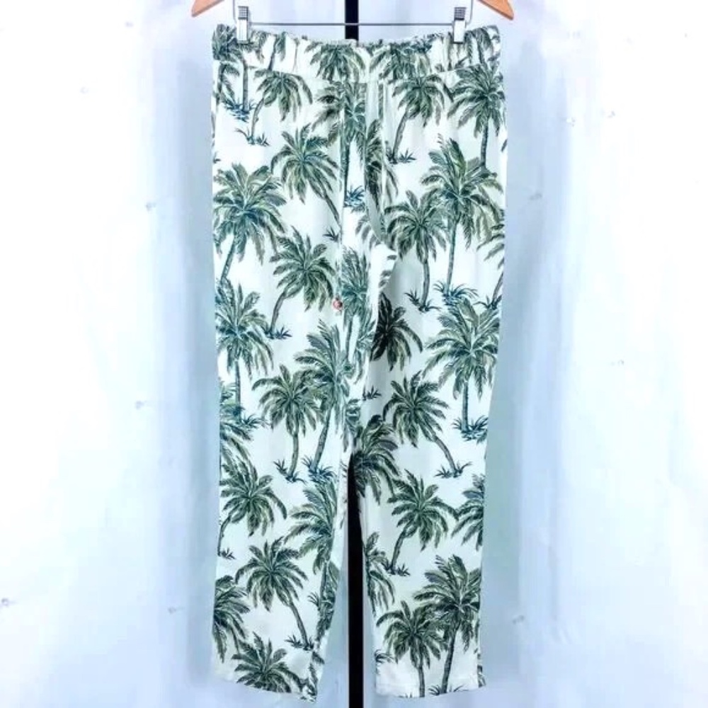 Soft Surroundings Womens Pants Relax Palm Tree Print Drawstring Size M